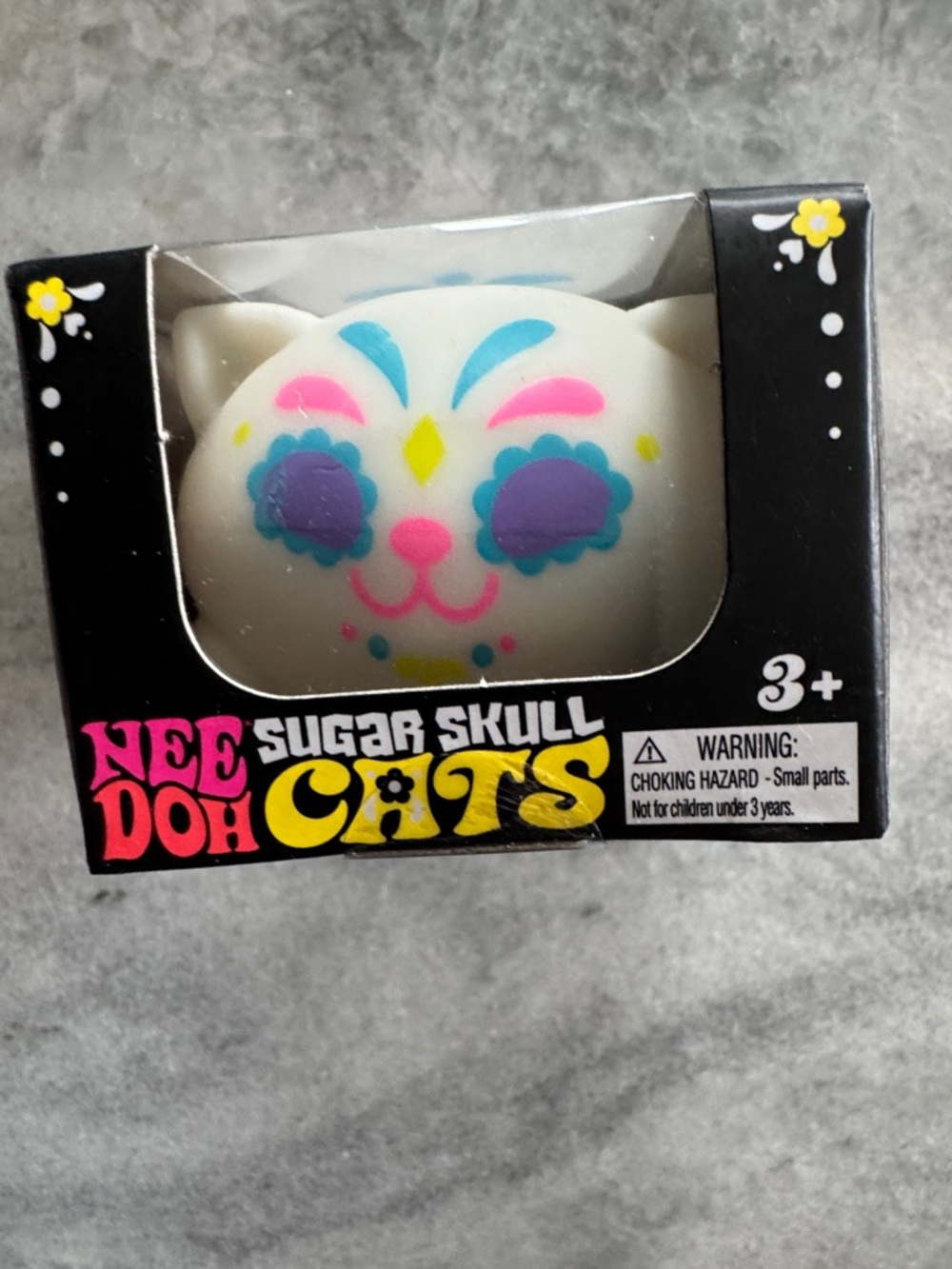 Sugar Skull Cats Kid Toy - White with Pink, Blue, Purple Accents
